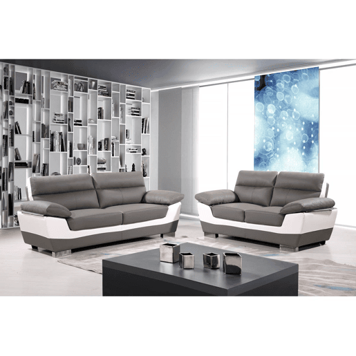 Sofá fixo em couro colado e PVC Dallas - 169 x 88 x 90 cm - 2 lugares - CinzaBranco