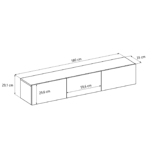 Móvel para televisor de parede com 3 portas Idao 180 cm Preto