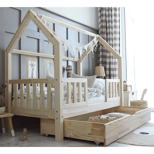 Cama cabana 90x190 barreiras base de ripas e gaveta incluída Daisy Bois