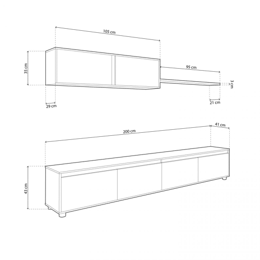 Salão Arlet Branco Artik (Branco mate) - Cinzento Cimento 200 x 43 x 41 cm