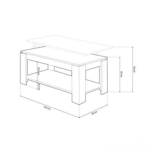 Mesa de centro com arrumação 102x43-54 cm Lya Carvalho canadiano 50 x 54 x 50 cm Mesa de centro com arrumação 102x43-54 cm Lya Carvalho canadiano 50 x 54 x 50 cm