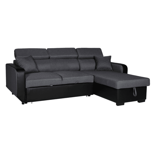Sofá convertible de 3 plazas WARREN gris y negro