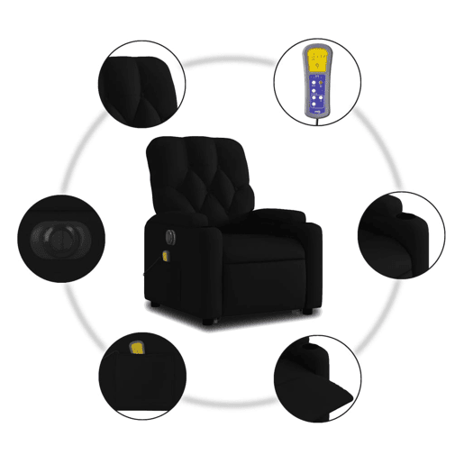 vidaXL Poltrona elétrica elevatória massagens tecido preto vidaXL Poltrona elétrica elevatória massagens tecido preto