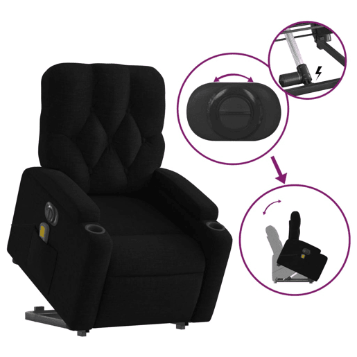 vidaXL Poltrona elétrica elevatória massagens tecido preto vidaXL Poltrona elétrica elevatória massagens tecido preto