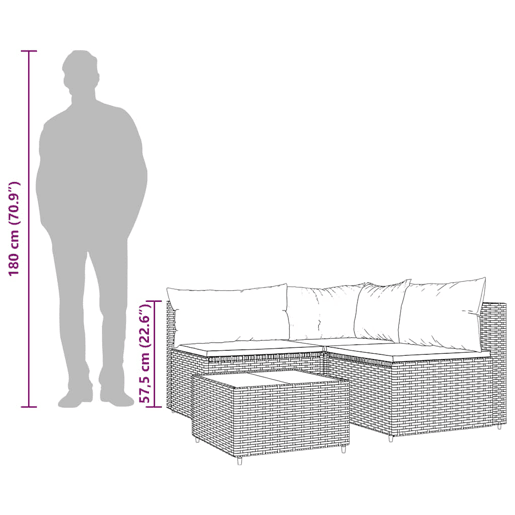 vidaXL 4 pcs conjunto lounge de jardim c almofadões vime PE cinzento vidaXL 4 pcs conjunto lounge de jardim c almofadões vime PE cinzento