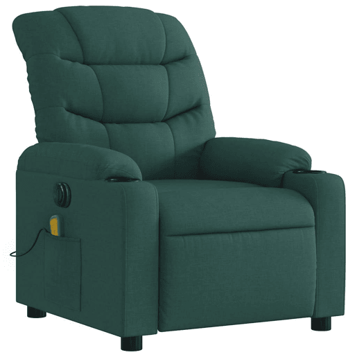 vidaXL Poltrona reclinável de massagens elétrica tecido verde-escuro vidaXL Poltrona reclinável de massagens elétrica tecido verde-escuro