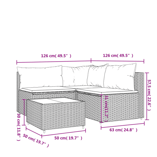 vidaXL 4 pcs conjunto lounge jardim c almofadões vime PE castanho vidaXL 4 pcs conjunto lounge jardim c almofadões vime PE castanho