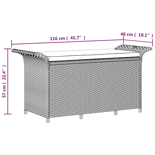 vidaXL Banco de jardim com almofadão 116x46x57 cm vime PE cinzento