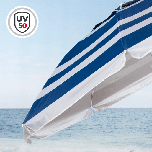 Aktive Guarda-sol de praia anti-vento 8 varetas 210 cm riscas azuis com mesa