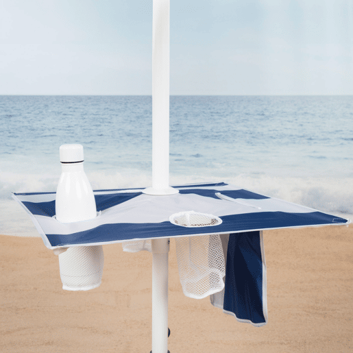 Aktive Guarda-sol de praia anti-vento 8 varetas 210 cm riscas azuis com mesa