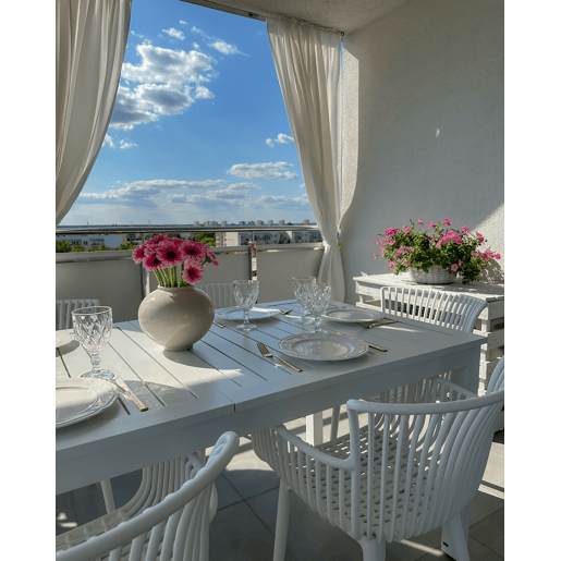 Mesa de refeição de jardim extensível SKALOMA 180240 cm 90 cm Metal Branco