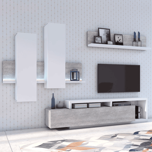 Móvel TV 1 gaveta 219 cm Ilyes Branco e Betão