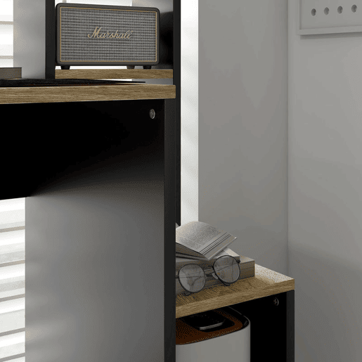 HOMCOM Secretária para Computador com Prateleira de 3 Níveis Mesa de Estudo com Suporte para CPU e Prateleira Superior para Casa Escritório 114x45x138 cm Cinza e Natural