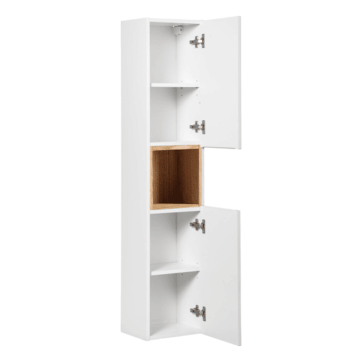 Conjunto móvel lavatório simples 80cm 2 gavetas e coluna Riva Branco e Madeira Conjunto móvel lavatório simples 80cm 2 gavetas e coluna Riva Branco e Madeira