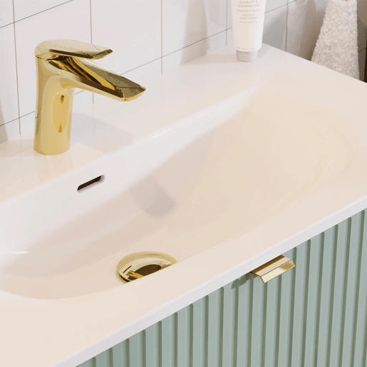 Conjunto móvel lavatório simples 80cm 2 gavetas e coluna Riva Branco e Madeira Conjunto móvel lavatório simples 80cm 2 gavetas e coluna Riva Branco e Madeira