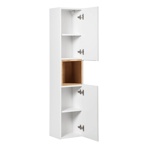 Conjunto móvel lavatório simples 60cm 2 gavetas coluna Riva Branco e Madeira Conjunto móvel lavatório simples 60cm 2 gavetas coluna Riva Branco e Madeira