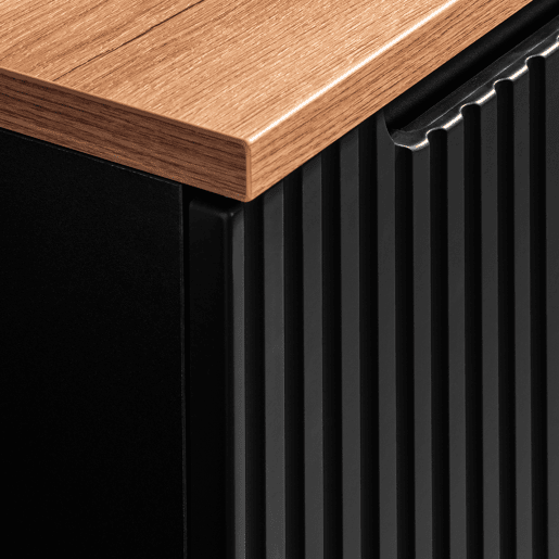 Conjunto móvel lavatório duplo 140cm 5 portas e coluna Riva Preto e Madeira