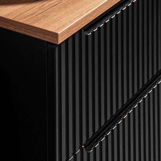 Conjunto móvel de lavatório simples 50cm 2 gavetas e coluna Riva Preto e Madeira