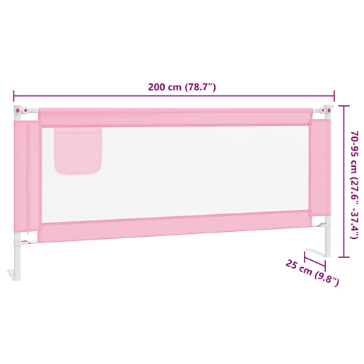 vidaXL Barra de segurança p cama infantil tecido 200x25 cm rosa vidaXL Barra de segurança p cama infantil tecido 200x25 cm rosa