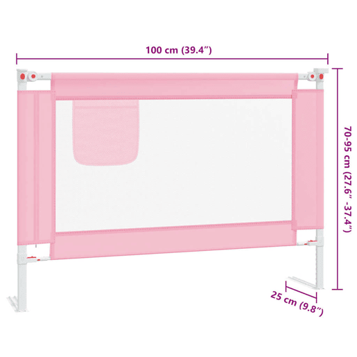 vidaXL Barra de segurança p cama infantil tecido 100x25 cm rosa