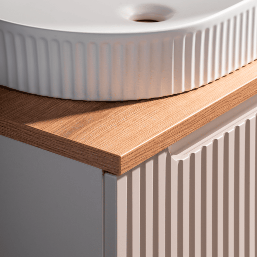 Conjunto móvel lavatório duplo 140cm 5 portas coluna Riva Cashmere Madeira