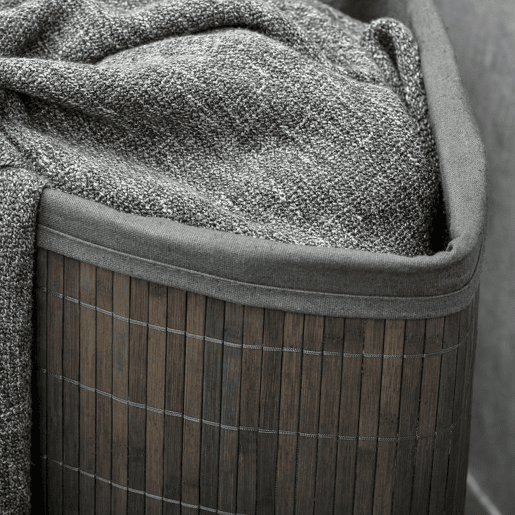 HOMCOM Cesto de Roupa de Bambu Capacidade de 55L Cesto para Roupa Suja em Forma de Leque com Tampa e Bolsa Amovível 38x38x57 cm Cinza
