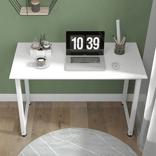 HOMCOM Secretária Moderna Mesa de Estudo com Estrutura de Aço e Pés Ajustáveis Mesa de Computador para Escritório Casa 120x60x76 cm Branco