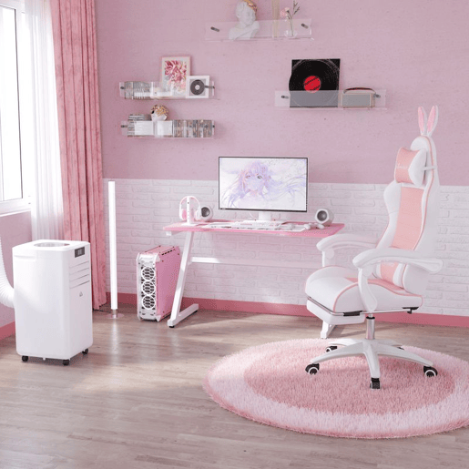 Vinsetto Cadeira Gaming Profissional Cadeira Gamer Giratória de Couro PU com Altura Ajustável Inclinável 135° Apoio para a Cabeça e Apoio para os Pés para Escritório 65x63x136-142 cm Rosa e Preto