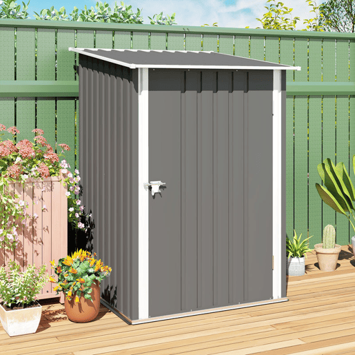 Outsunny Abrigo de Jardim 0,92 m² 100x103x160 cm Abrigo Exterior de Aço Galvanizado com Porta Fechadura e Teto Inclinado para Armazenamento de Ferramentas Cinza