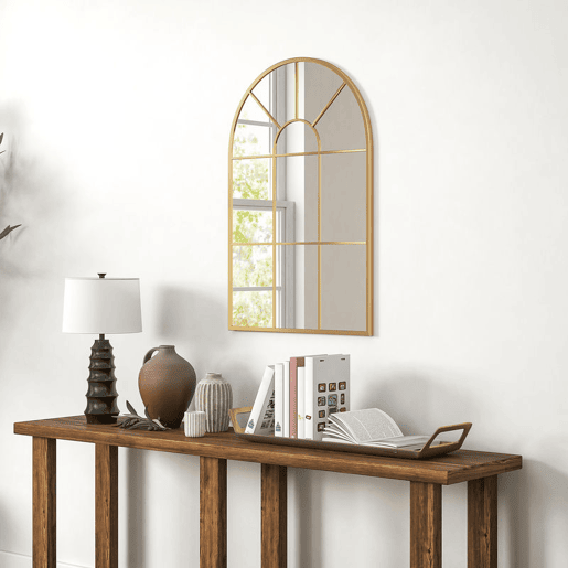 HOMCOM Espelho Decorativo de Parede 60x91 cm Espelho em Forma de Arco de Metal para Sala de Estar Dormitório Entrada Estilo Moderno Dourado