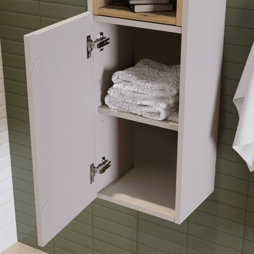 Móvel de lavatório simples 80cm 2 portas e pedestal Riva Caxemira e Madeira