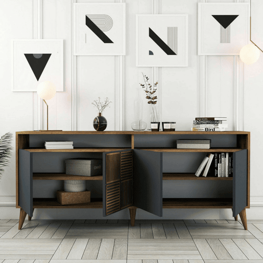 Aparador Dpogg, Mesa Multiusos, Armário de Apoio, Secretária Hall, 180x35h79 cm, Nogueira e Antracite