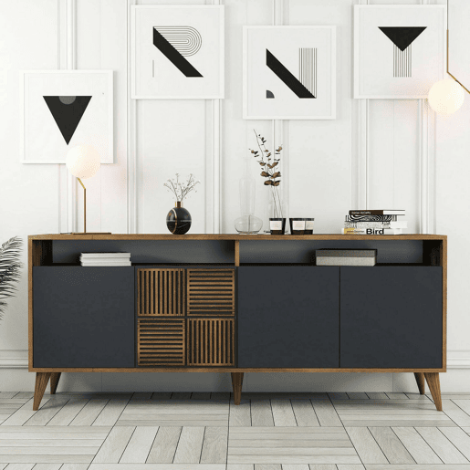 Aparador Dpogg, Mesa Multiusos, Armário de Apoio, Secretária Hall, 180x35h79 cm, Nogueira e Antracite