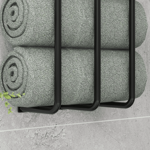 HOMCOM Toalheiro de Casa de Banho Toalheiro de Parede com 3 Barras e Estrutura de Metal Suporte para Toalhas 21x12x74 cm Preto