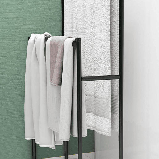 HOMCOM Toalheiro de Pé de 2 Níveis Toalheiro Casa de Banho com 2 Barras e Estrutura de Metal Toalheiro Moderno 66x20x110 cm Preto