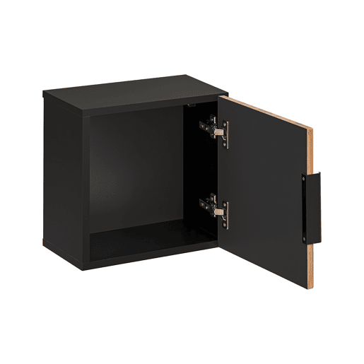 Conjunto móvel lavatório simples 80cm coluna e 3 armários murais Gaia Madeira e Preto Lavatório preto