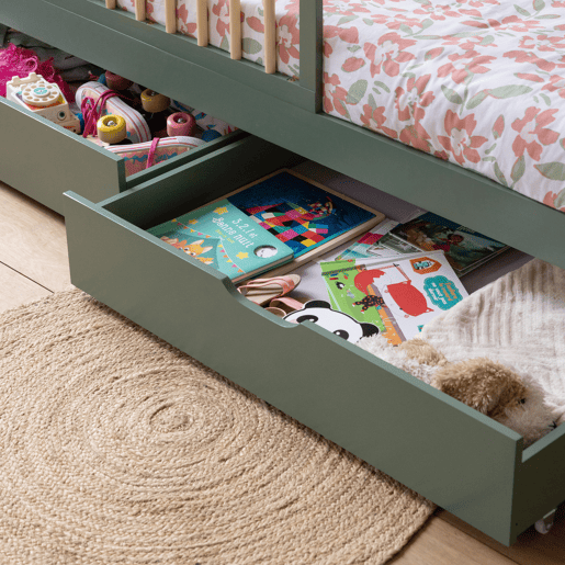 Cama de criança 190x90cm verde com gavetas ADAM