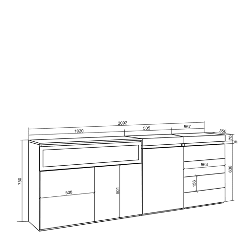 Aparador, Buffet, Amplo Espaço Armazenamento, 207x35x75cm, Para quarto, dormitório, Lareira eléctrica, Cómoda, Estilo moderno, Cimento Aparador, Buffet, Amplo Espaço Armazenamento, 207x35x75cm, Para quarto, dormitório, Lareira eléctrica, Cómoda, Estilo moderno, Cimento