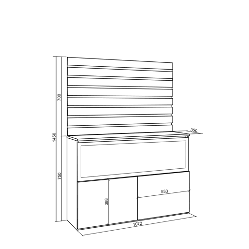 Aparador, Buffet, Amplo Espaço Armazenamento, 107x35x145cm, Para quarto, dormitório, Lareira eléctrica XXL, Estilo moderno, Cimento