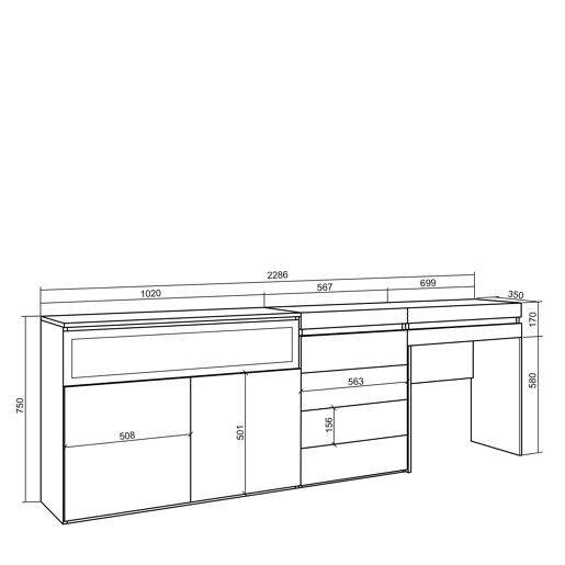 Aparador, Buffet, Amplo Espaço Armazenamento, 227x35x75cm, Para quarto, dormitório, Lareira eléctrica, Cómoda, Toucador, Estilo moderno, Carvalho Aparador, Buffet, Amplo Espaço Armazenamento, 227x35x75cm, Para quarto, dormitório, Lareira eléctrica, Cómoda, Toucador, Estilo moderno, Carvalho
