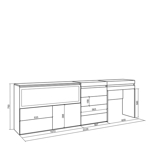 Toucador, Mesa com armazenamento, 234x35x75cm, Com gaveta, Lareira eléctrica XXL, Cómoda, Estilo moderno, Cimento Toucador, Mesa com armazenamento, 234x35x75cm, Com gaveta, Lareira eléctrica XXL, Cómoda, Estilo moderno, Cimento