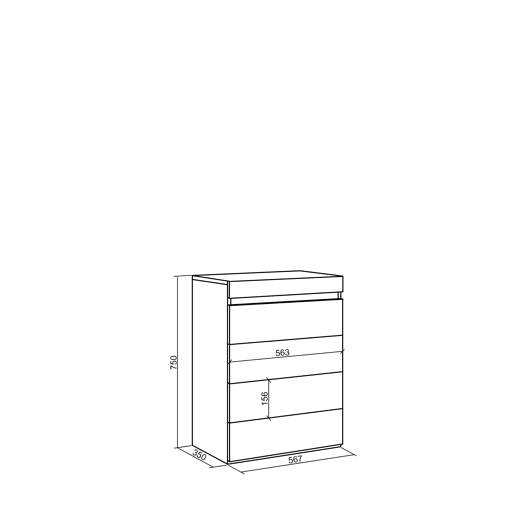 Cómoda, Com Gavetas, Armazenamento, 57x35x75cm, Para quarto, dormitório, Camiseiro, Estilo moderno, Branco e preto
