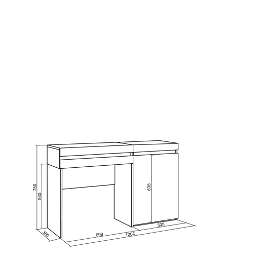 Toucador, Mesa com armazenamento, 121x35x75cm, Com gaveta, Quarto, Dormitório, Estilo moderno, Branco