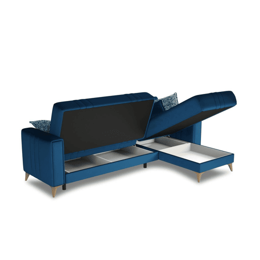 Sofá-Cama com Chaise Longue e Armazenamento em Tecido