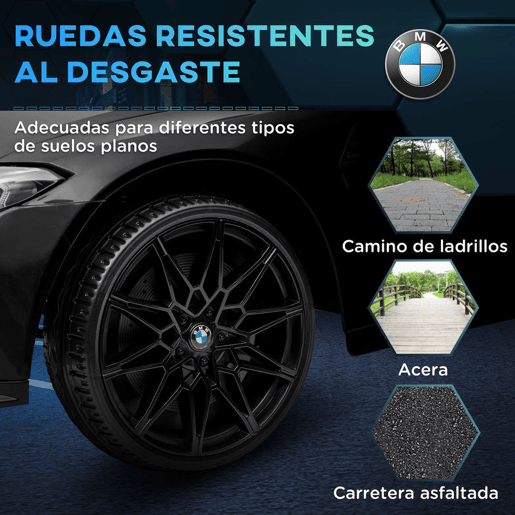 AIYAPLAY Carro Elétrico para Crianças, BMW M4, Carro a Bateria 12V, com Controlo Remoto 2,4 G, Rodas Traseiras com Suspensão, 3-5 kmh, Faróis LED, Buzina, Música, USB, Motor Duplo, Preto