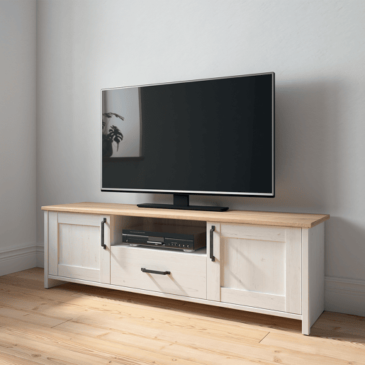 Móvel para televisão com 2 portas e 1 gaveta 160 cm Aksel Branco e Madeira