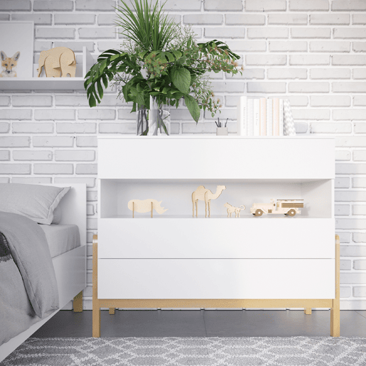 Quarto completo Berço 60x120 Cómoda 3 gavetas Roupeiro 2 portas Kocot Kids Victor Branco Carvalho