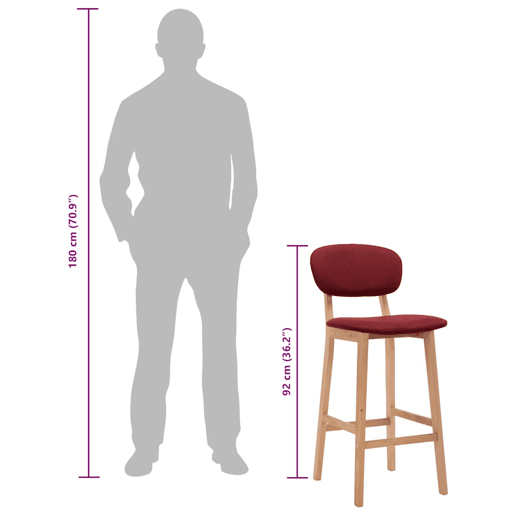 vidaXL Bancos de bar 2 pcs tecido vermelho tinto