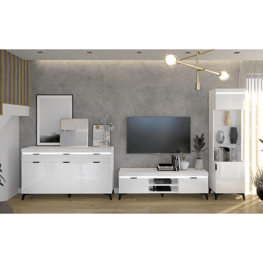 Buffet 3 portes 3 tiroirs LED inclus Ruben Blanc