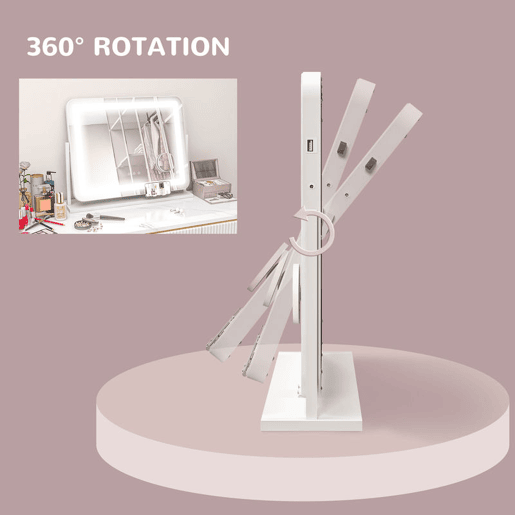 HOMCOM Espelho de Maquilhagem com Luzes Espelho de Toucador Giratório 58x46 cm com 3 Modos de Iluminação Interruptor Tátil Espelho de Maquilhagem com Suporte para Telemóvel e Entrada USB Branco
